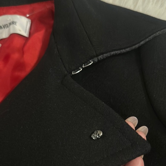 Zadig & Voltaire Black Peacoat Wool-Blend Structured PTP 17 inches - Picture 3 of 7